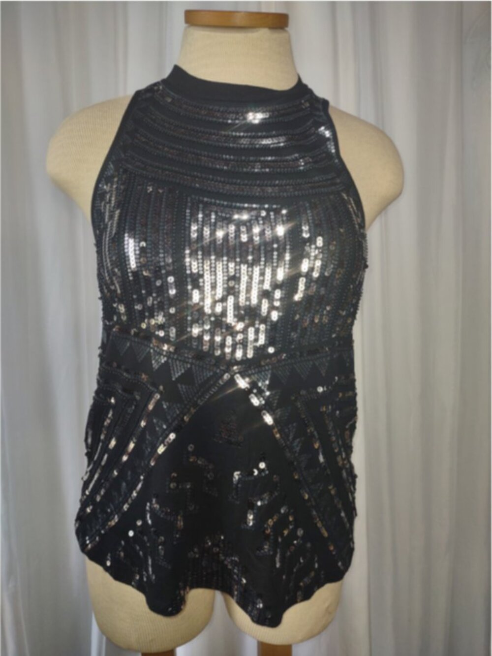 Express black sleeveless blouse with sequin embellishments size L